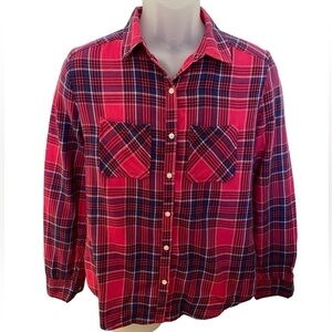 Bp Brass Plum Nordstrom Red Plaid Button Down Shirt Women M Medium